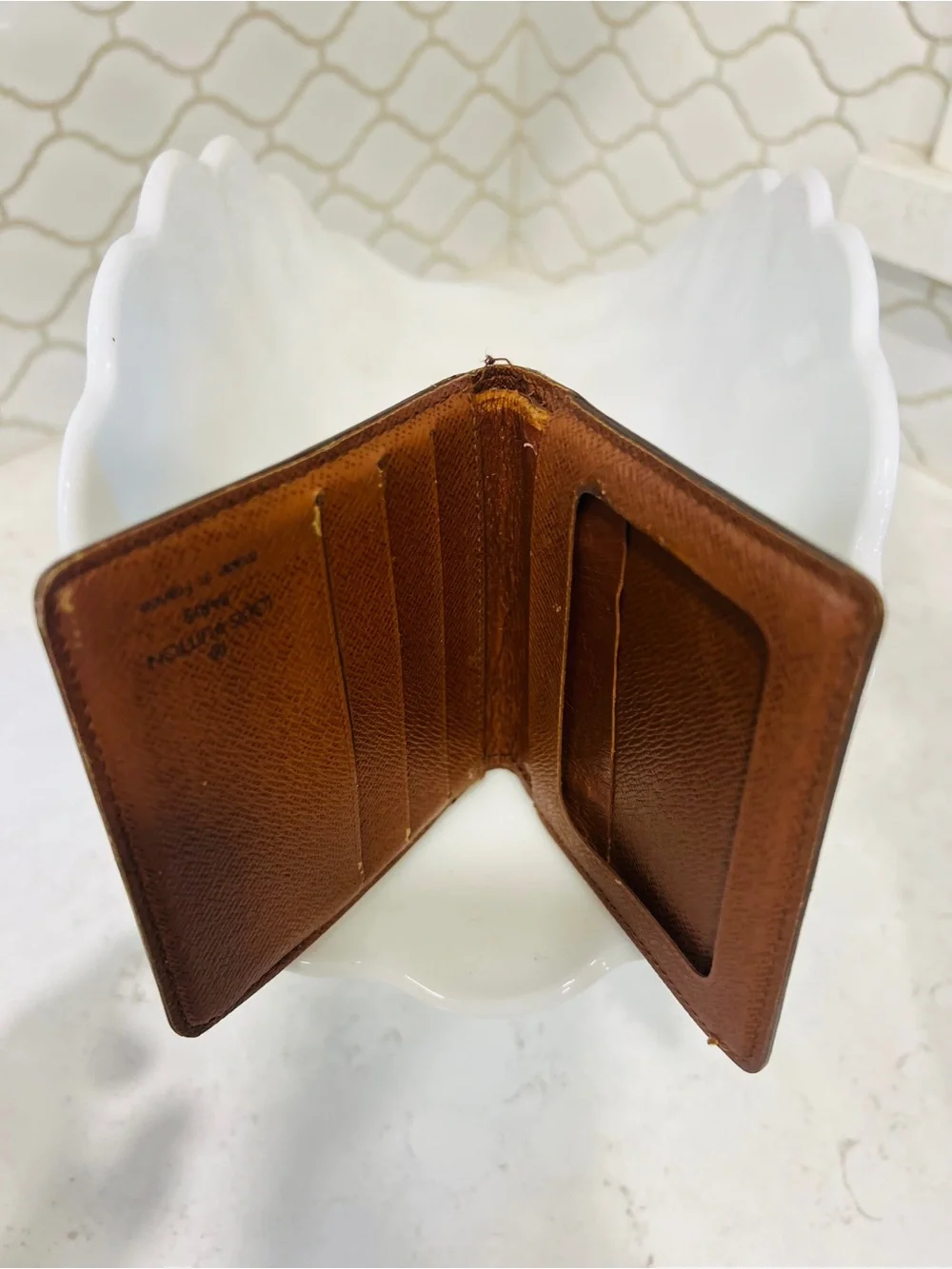 Louis Vuitton Monogram Vintage Bifold ID Wallet Brown Leather Repaired Authentic